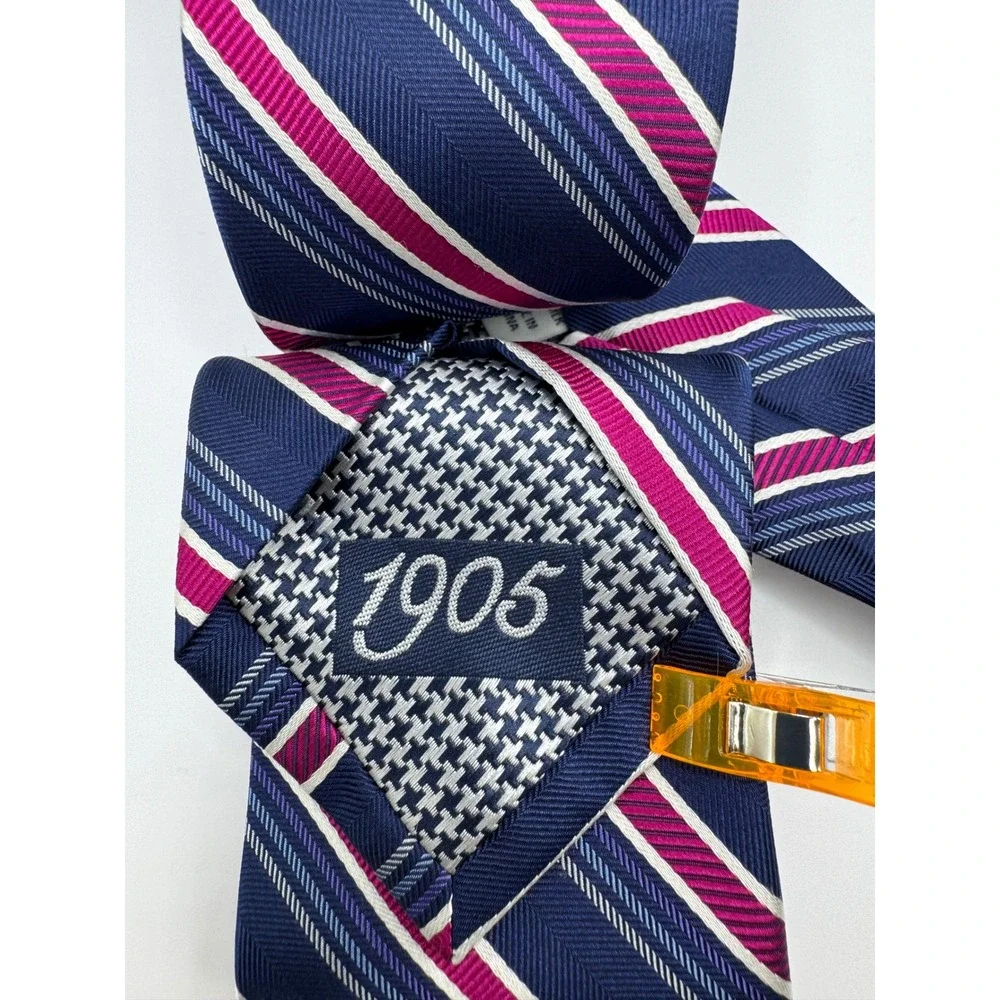 Jos A Bank 1905 Silk Striped Necktie Business Casual Navy Blue‎ Pink White - Picture 5 of 5